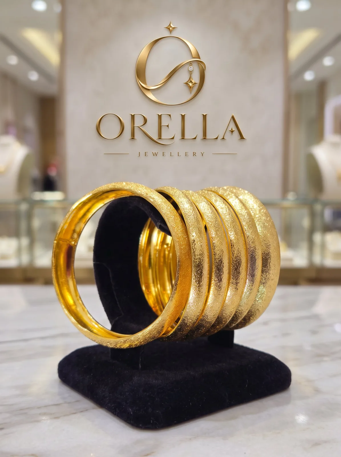 Gold Sparkle Textured Bangle Set