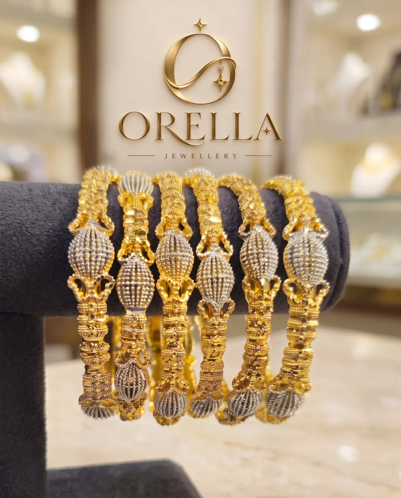 Imperial Two-Tone Gold & Silver Beaded Bangles (Set of 6)
