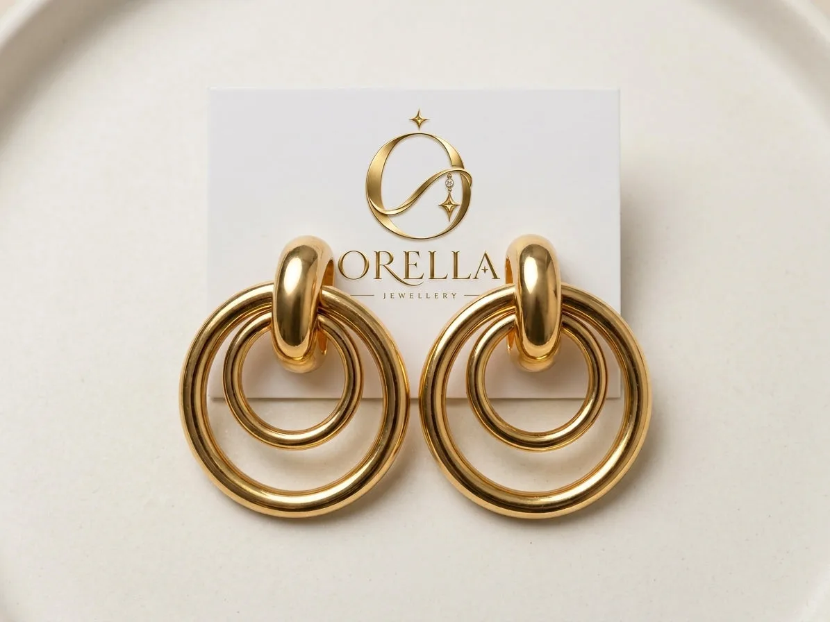 Double Hoop Drop Earrings – Gold