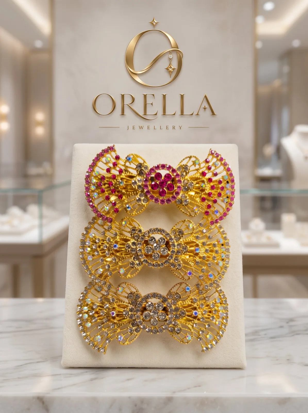 Rose Gold Crystal Butterfly Hair Barrette – Bridal Party Hair Clip