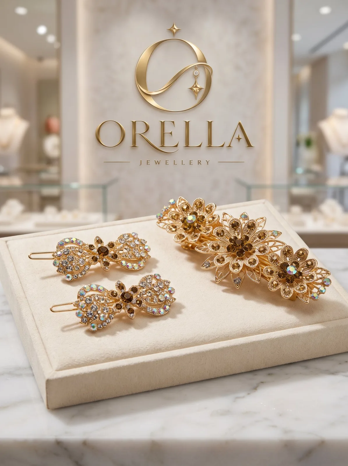Gold Crystal Floral Hair Clip Set