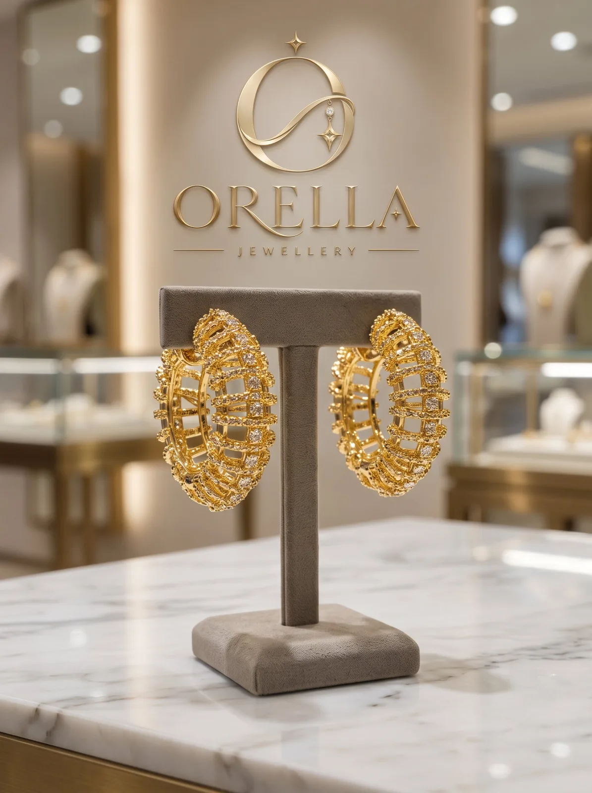 Gold Crystal Cage Statement Earrings
