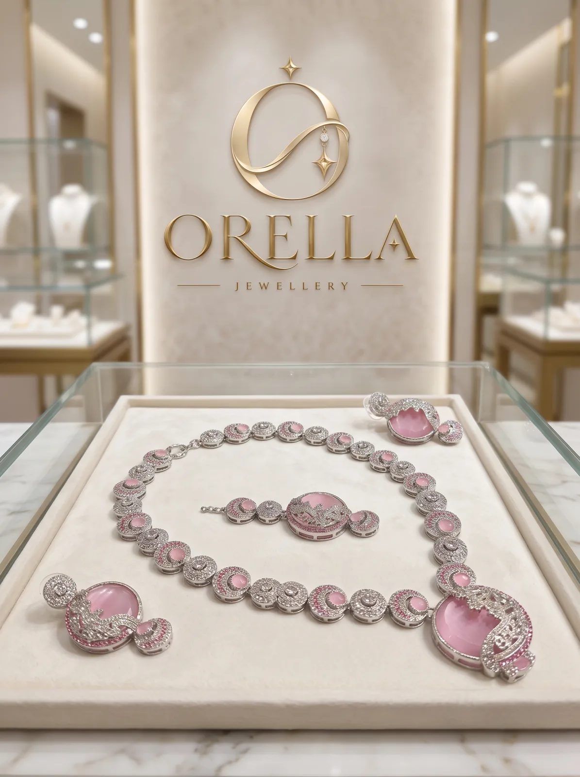 Silver with Stone Necklace Set with Earrings | Orella Pakistan
