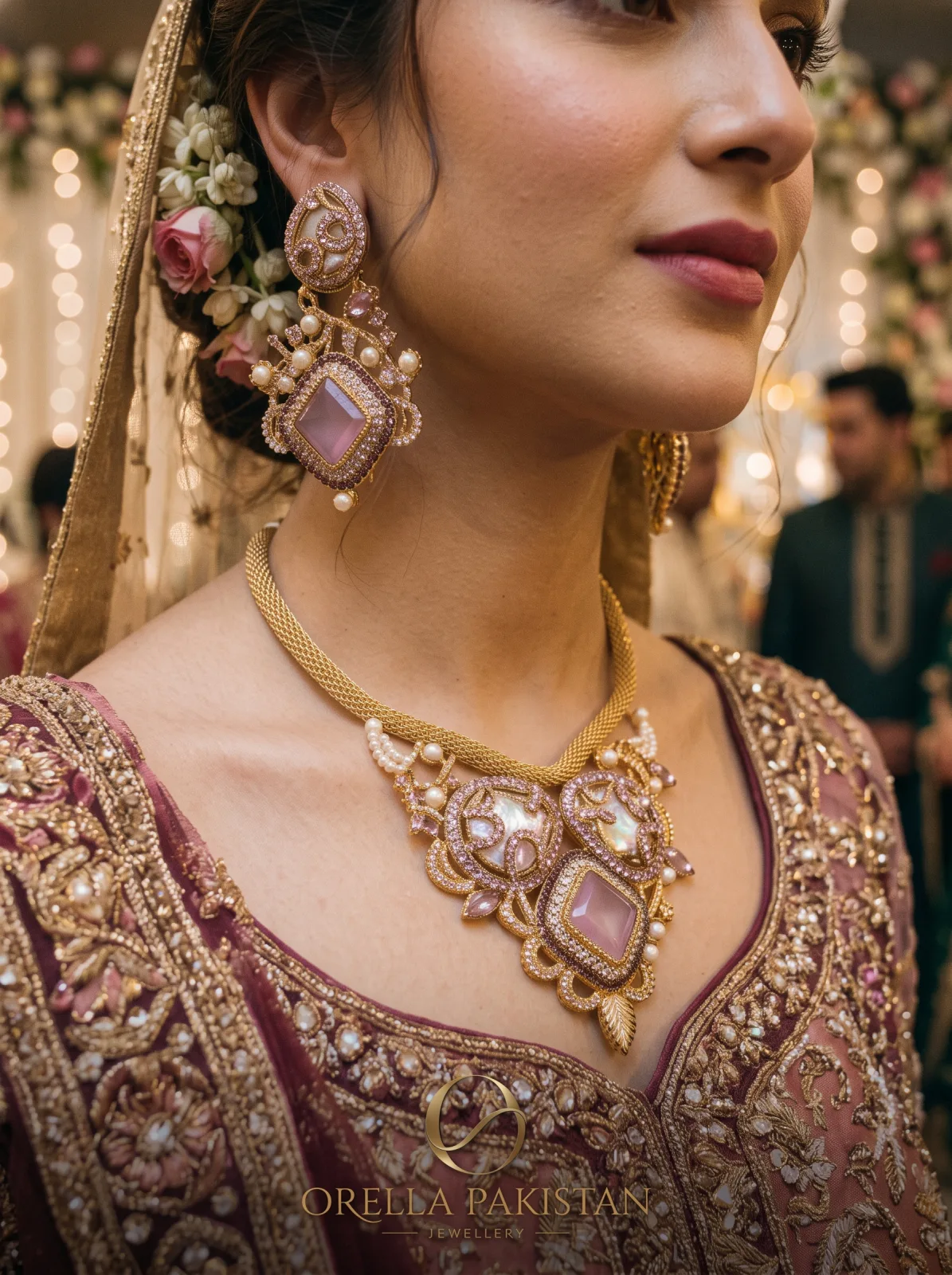 Vintage Gold & Ruby Necklace Set | Orella Pakistan