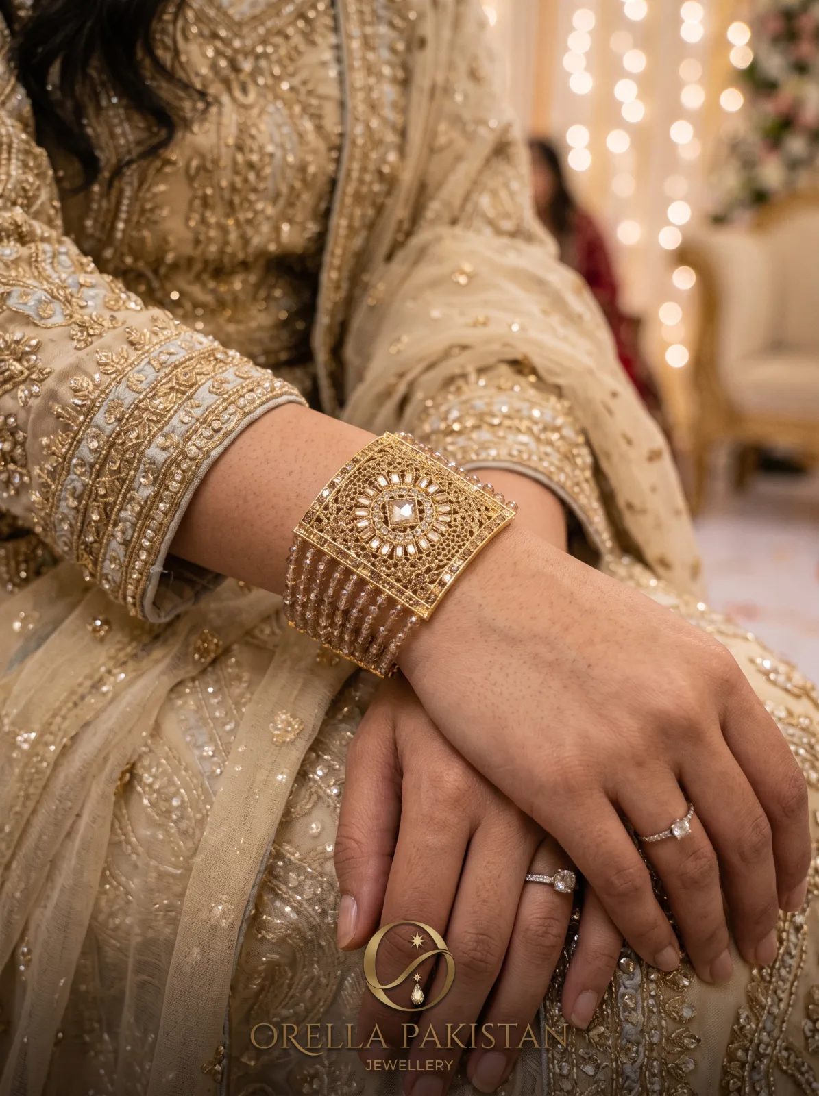 Luxury Gold Crystal Beaded Cuff Bracelet | Orella Pakistan