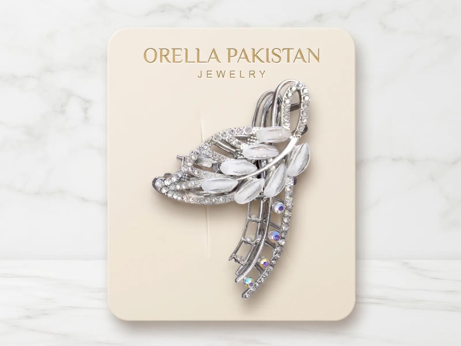 Luxury Silver Crystal Floral Hair Clip | Orella Pakistan