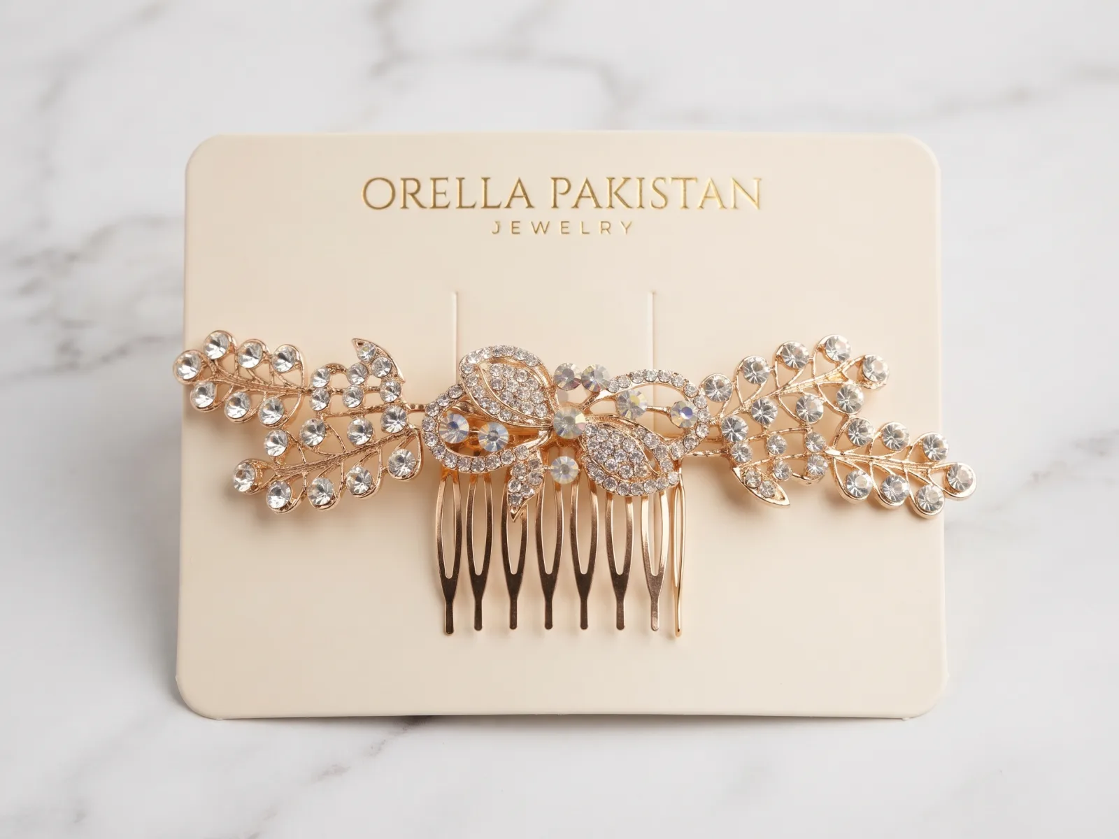 Gold Crystal Floral Hair Comb | Orella Pakistan